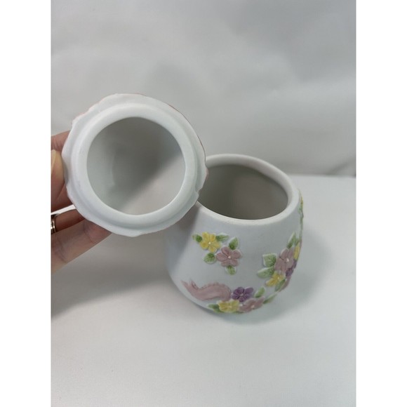 Vtg 1991 Lefton China Porcelain Egg Trinket Box w/Lid Ribbon Floral Hand Painted - Picture 4 of 6